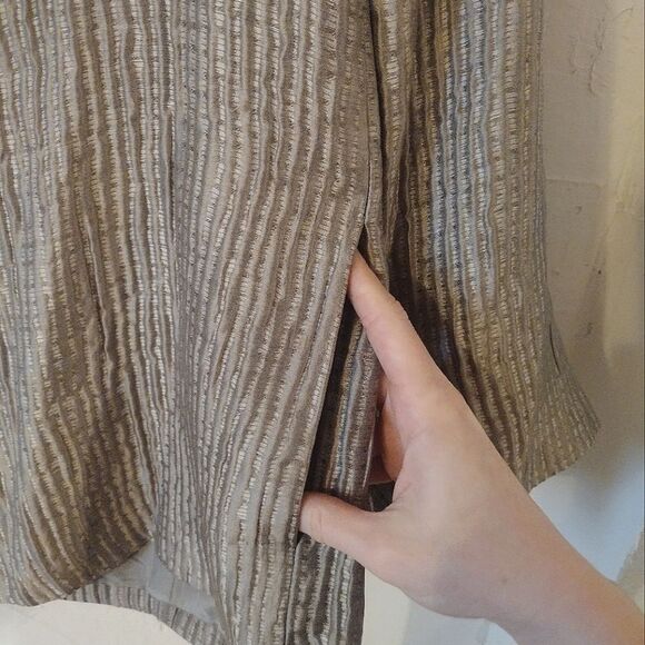 Eileen Fisher Women's Size Medium Silver Silk Blend Open Front Cardigan Jacket - Picture 9 of 12